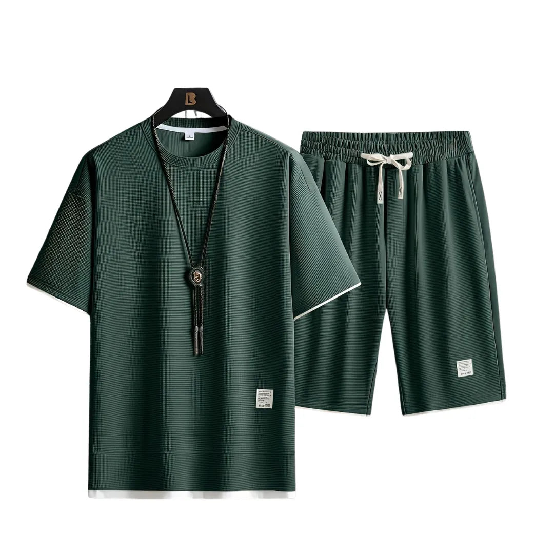 Men’s Waffle Knit Summer Set – Casual Two-Piece Outfit