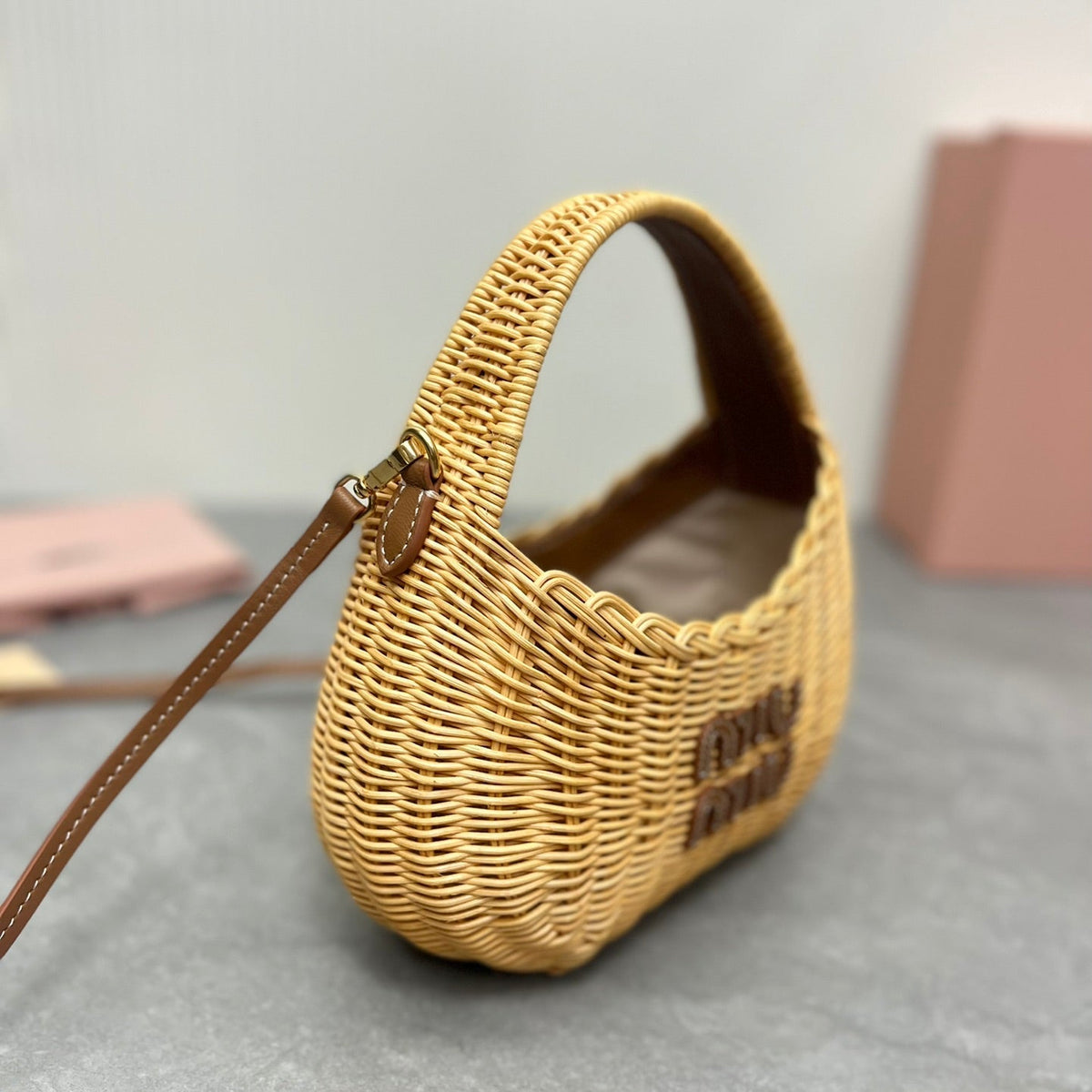 Miu Miu Wander Wicker Shoulder Bag