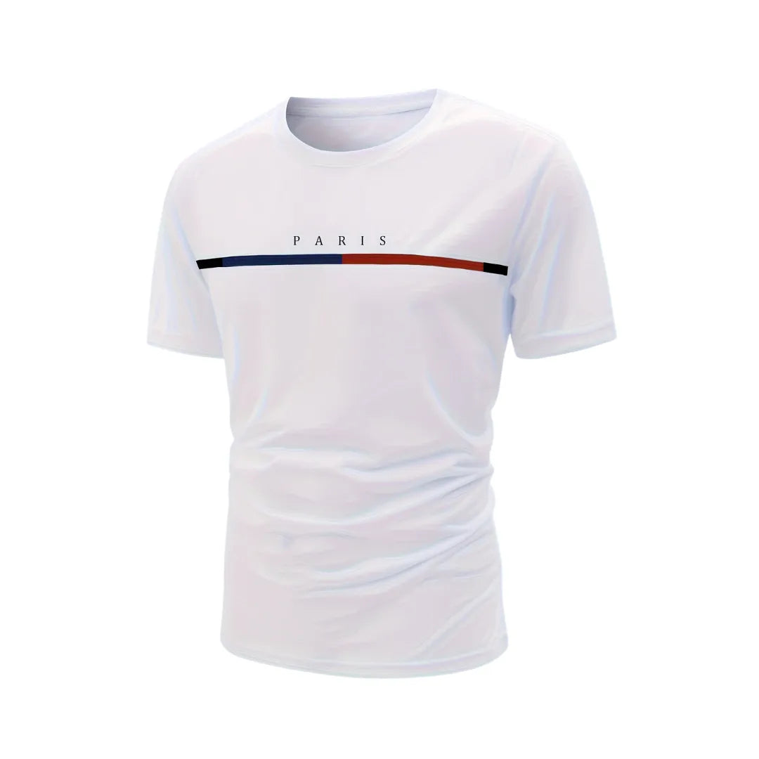 Men’s Paris Stripe T-Shirt – Casual Short Sleeve