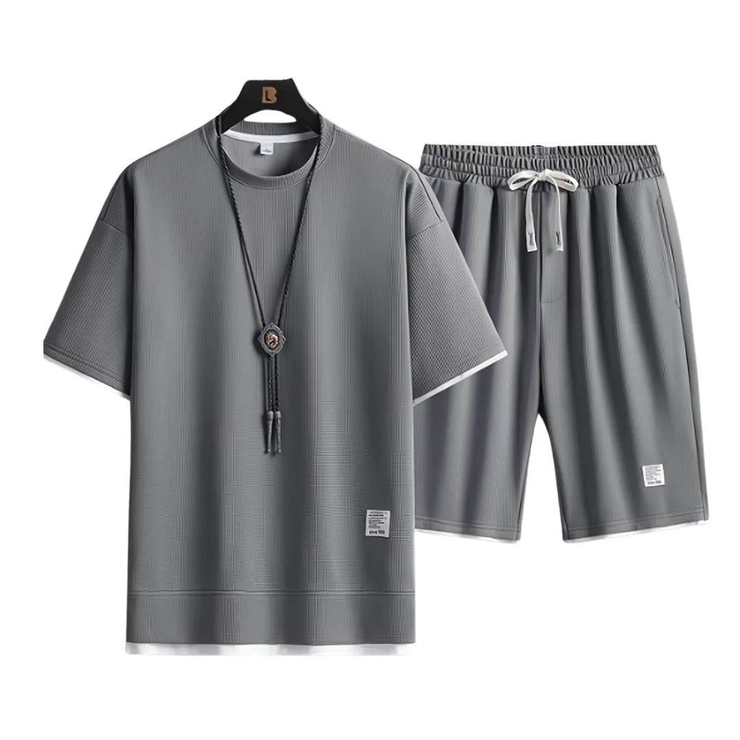 Men’s Waffle Knit Summer Set – Casual Two-Piece Outfit