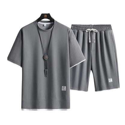 Men’s Waffle Knit Summer Set – Casual Two-Piece Outfit