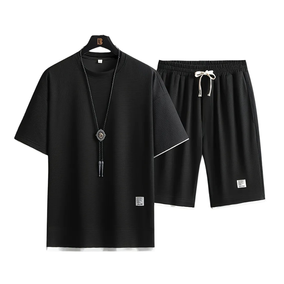 Men’s Waffle Knit Summer Set – Casual Two-Piece Outfit