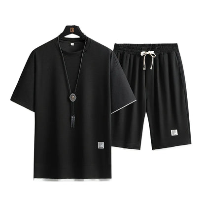 Men’s Waffle Knit Summer Set – Casual Two-Piece Outfit
