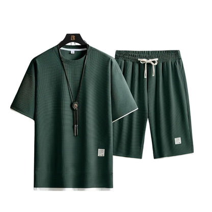 Men’s Waffle Knit Summer Set – Casual Two-Piece Outfit