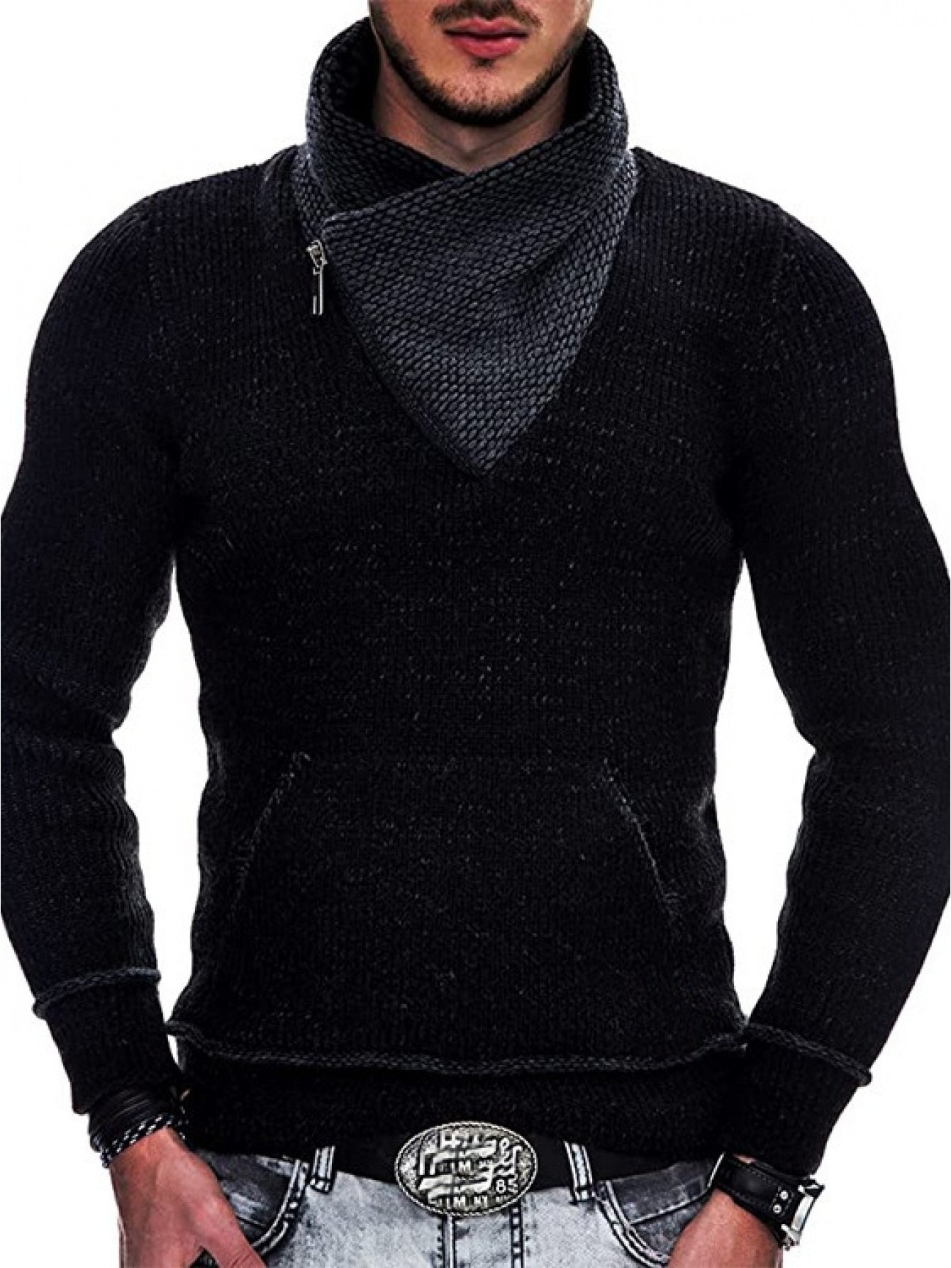 Men’s High-Neck Ribbed Knit Jumper – Premium Casual Winter Style