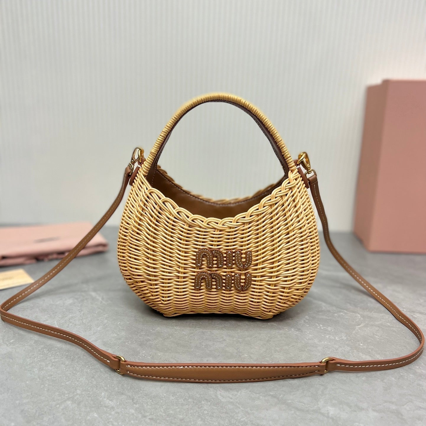 Miu Miu Wander Wicker Shoulder Bag
