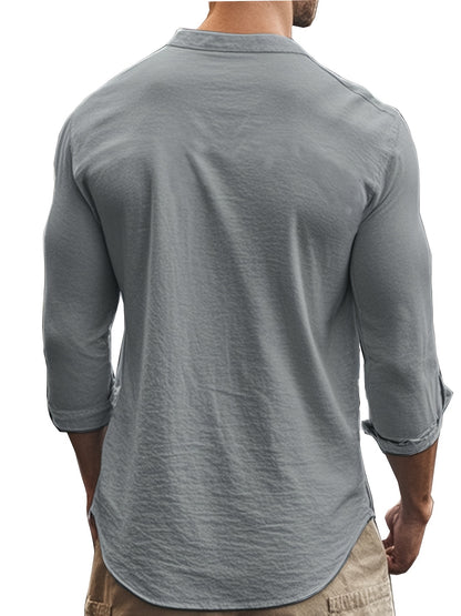 Men’s Linen Shirt – Coastal Holiday Style, Stand Collar