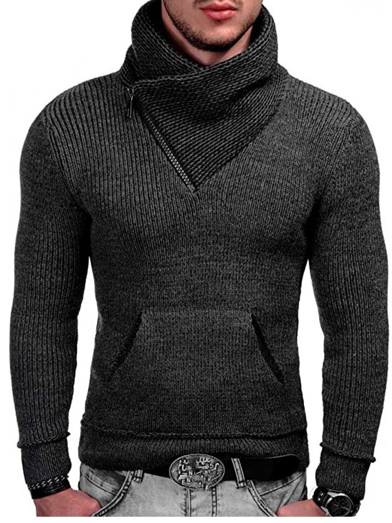 Men’s High-Neck Ribbed Knit Jumper – Premium Casual Winter Style