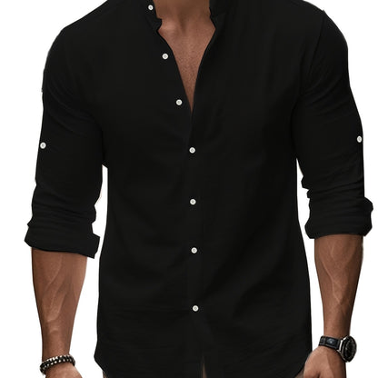Men’s Linen Shirt – Coastal Holiday Style, Stand Collar
