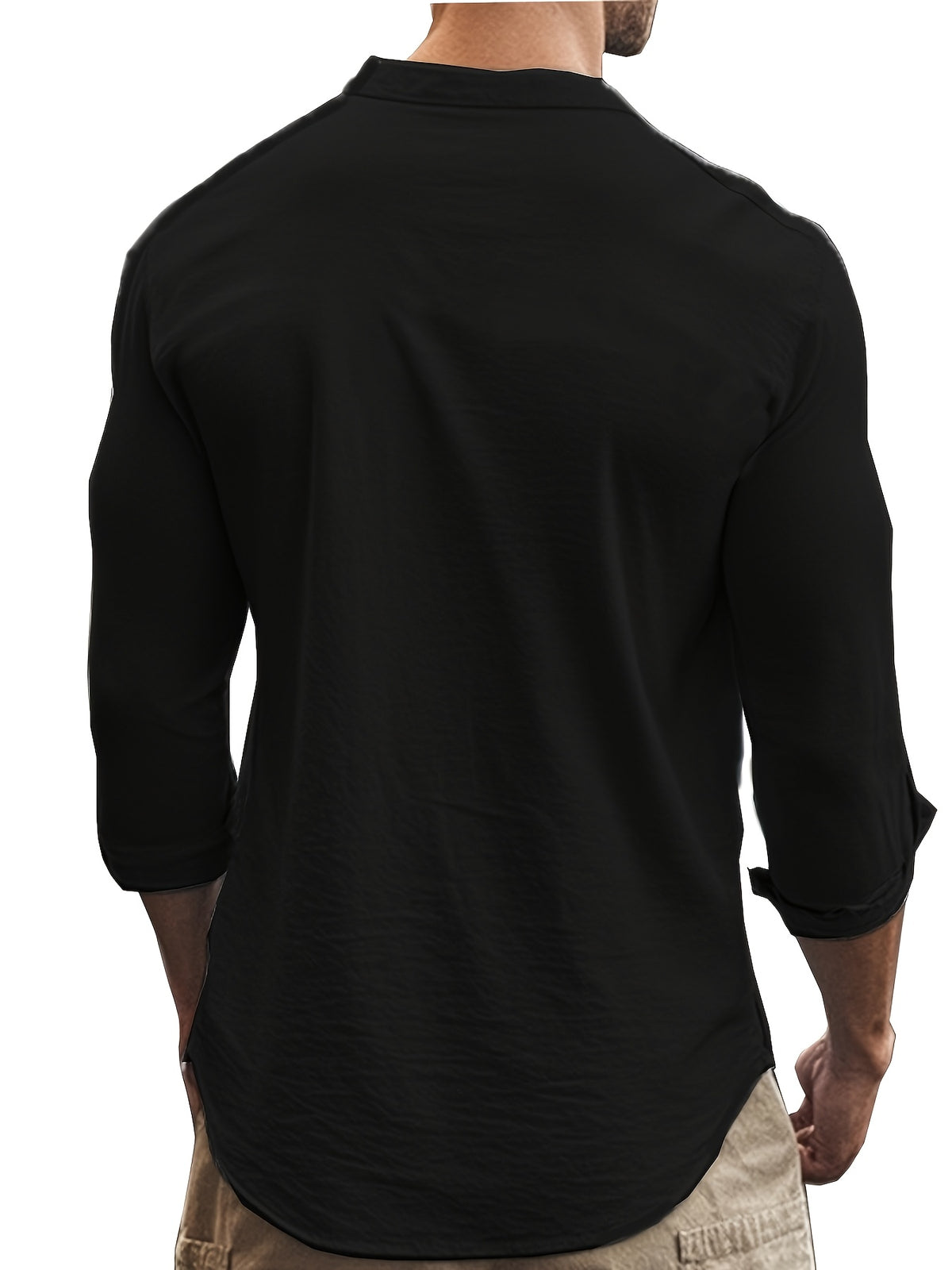 Men’s Linen Shirt – Coastal Holiday Style, Stand Collar