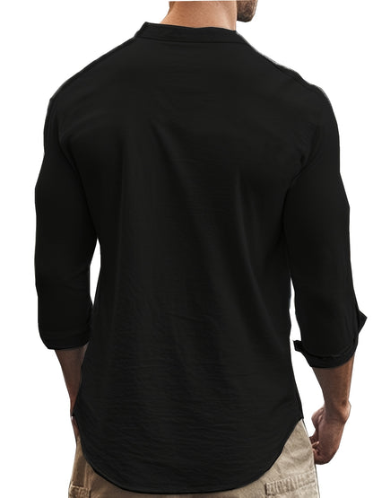 Men’s Linen Shirt – Coastal Holiday Style, Stand Collar