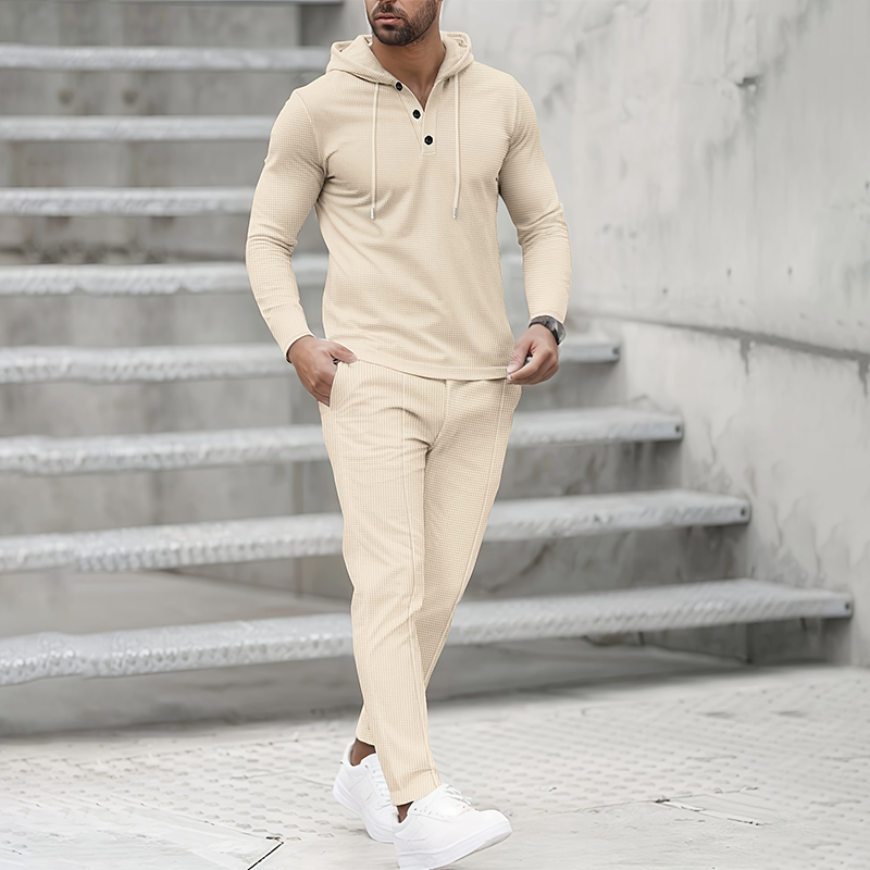 Men’s Solid Color Hoodie & Sweatpants Set – 2-Piece Outfit