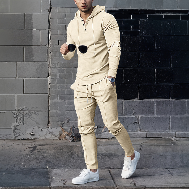 Men’s Solid Color Hoodie & Sweatpants Set – 2-Piece Outfit