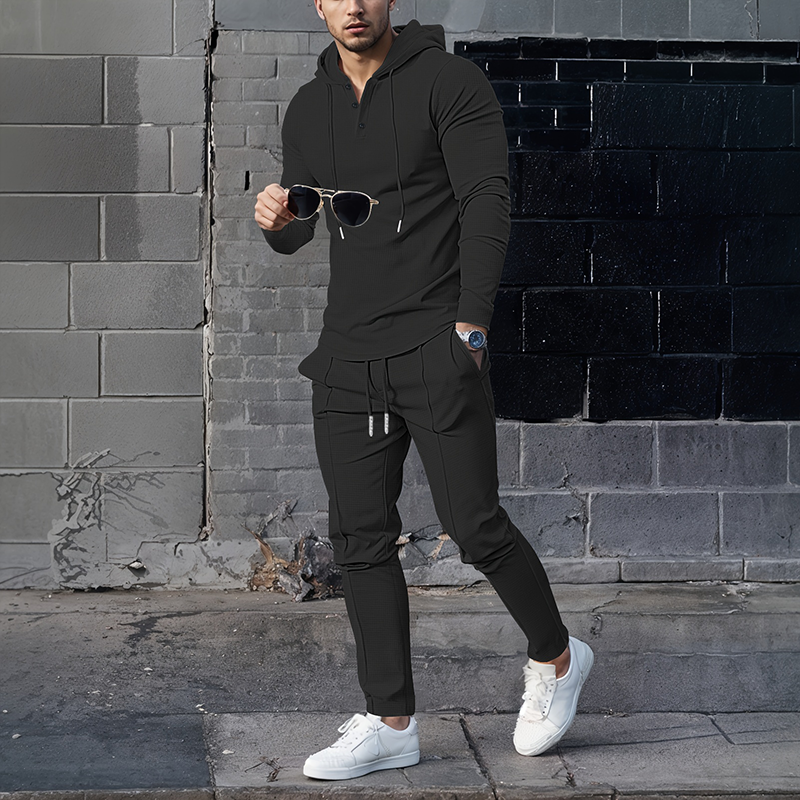 Men’s Solid Color Hoodie & Sweatpants Set – 2-Piece Outfit