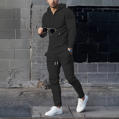 Men’s Solid Color Hoodie & Sweatpants Set – 2-Piece Outfit