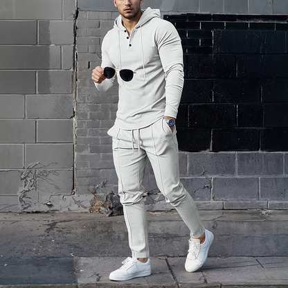 Men’s Solid Color Hoodie & Sweatpants Set – 2-Piece Outfit