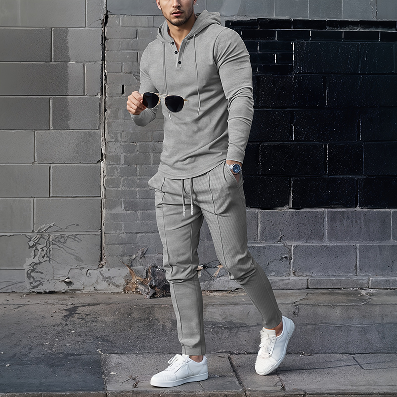 Men’s Solid Color Hoodie & Sweatpants Set – 2-Piece Outfit