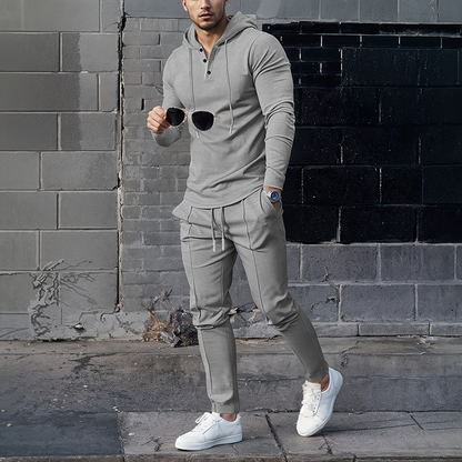 Men’s Solid Color Hoodie & Sweatpants Set – 2-Piece Outfit