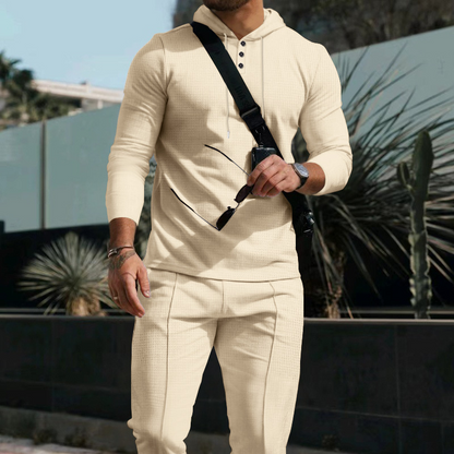 Men’s Solid Color Hoodie & Sweatpants Set – 2-Piece Outfit