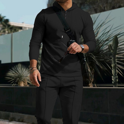 Men’s Solid Color Hoodie & Sweatpants Set – 2-Piece Outfit